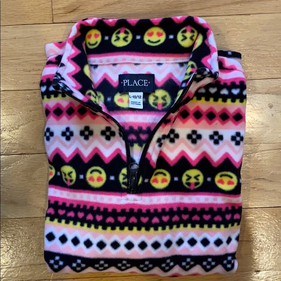 Girls Emoji Fleece sweatshirt with Hat - Picture 3 of 4